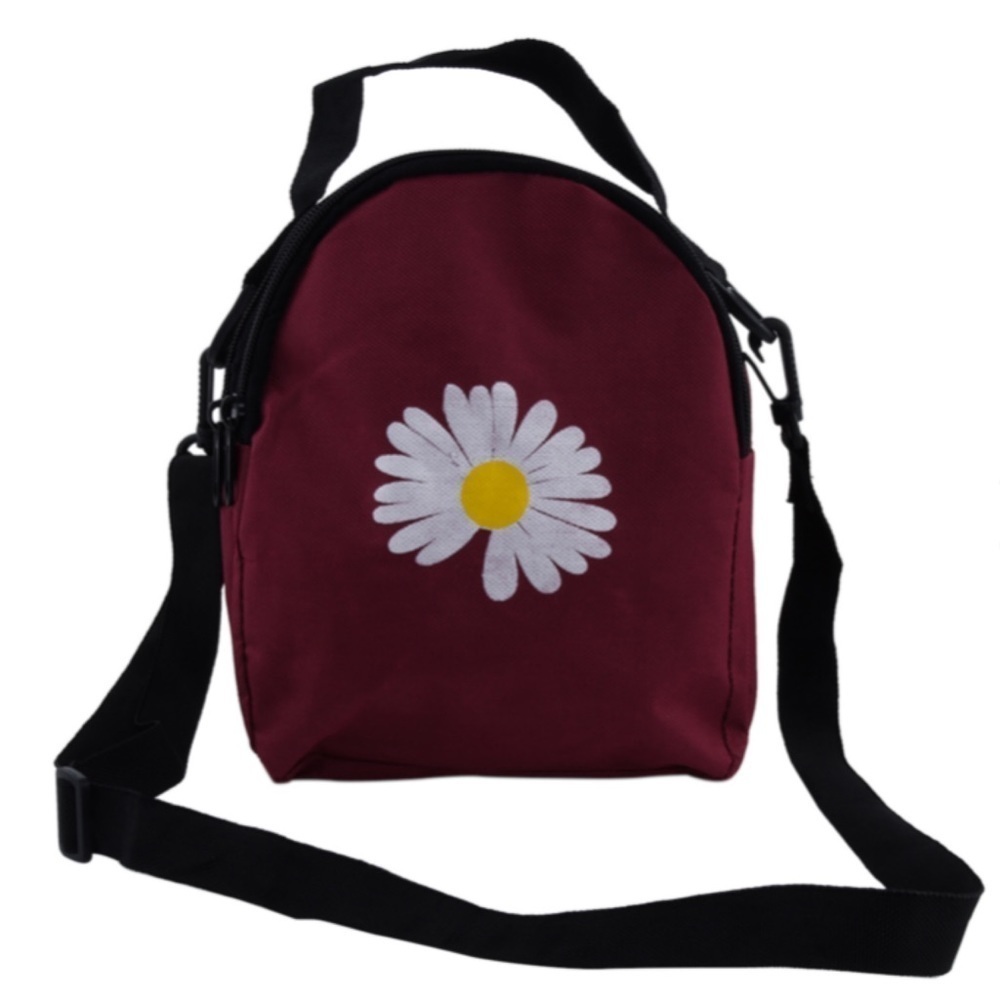 Red and Black Canvas Floral Sling Bag with 3 Pockets
